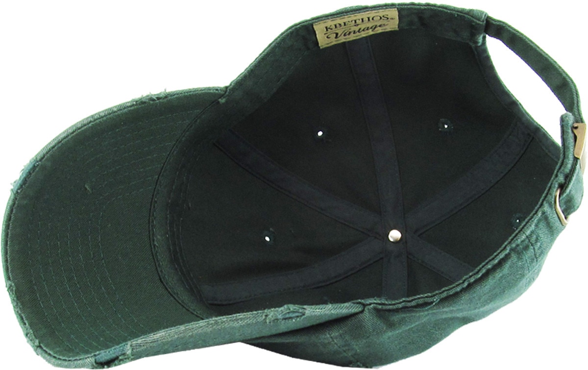 Hunter Green Distressed Vintage Baseball Cap Inside Turned Over View